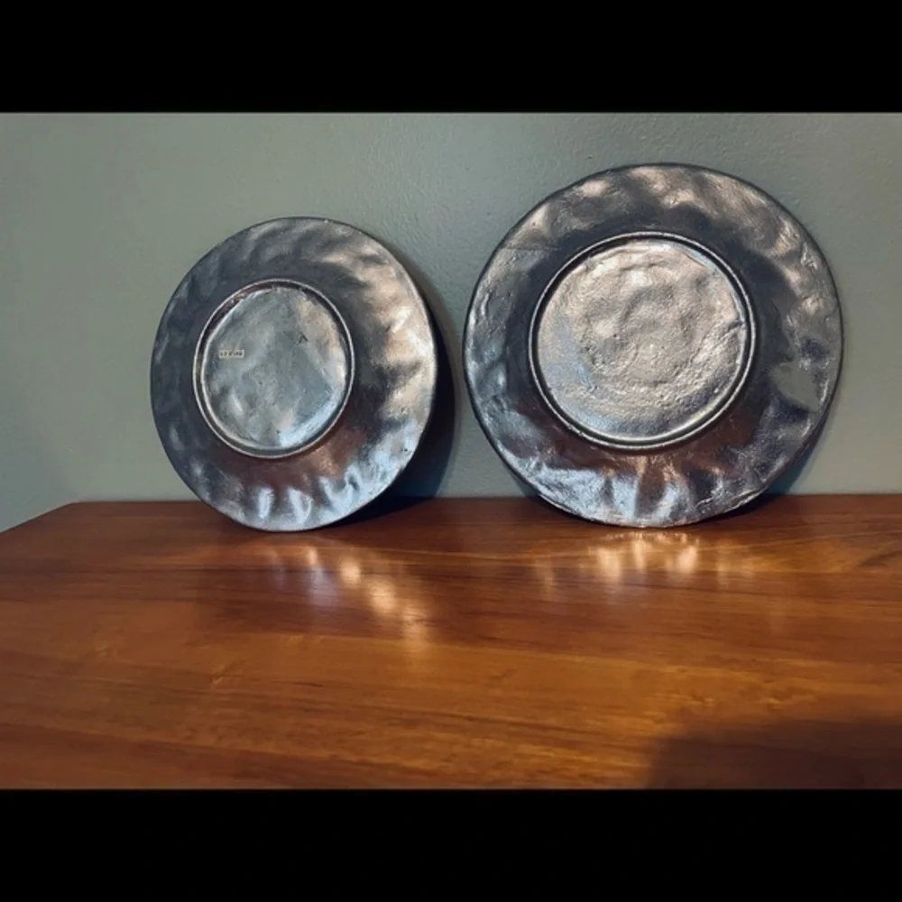 Set of 2 Vintage dinnerware pewter plates, fruit motif | 7.5”